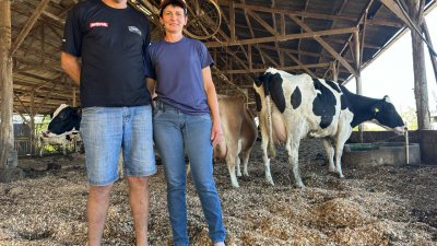 Casal Lair e Marilene Oberger, ganhadores  na categoria Vaca Holandesa Adulta 1&ordm; lugar