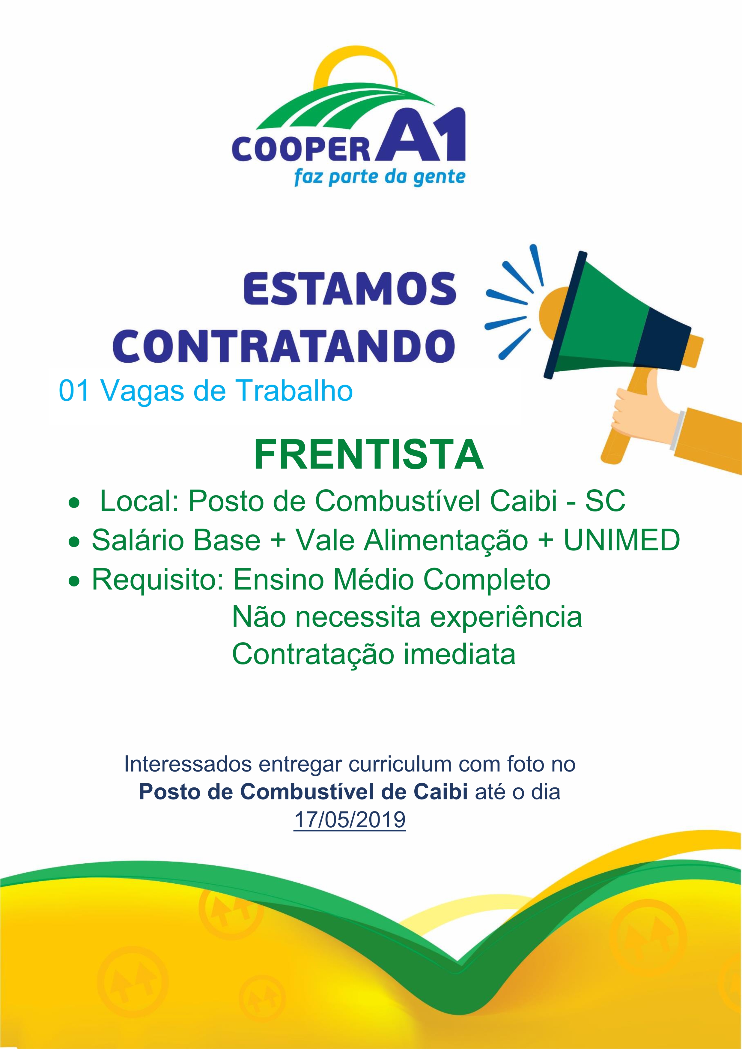 Vaga de emprego para o Posto de Combustíveis de Caibi